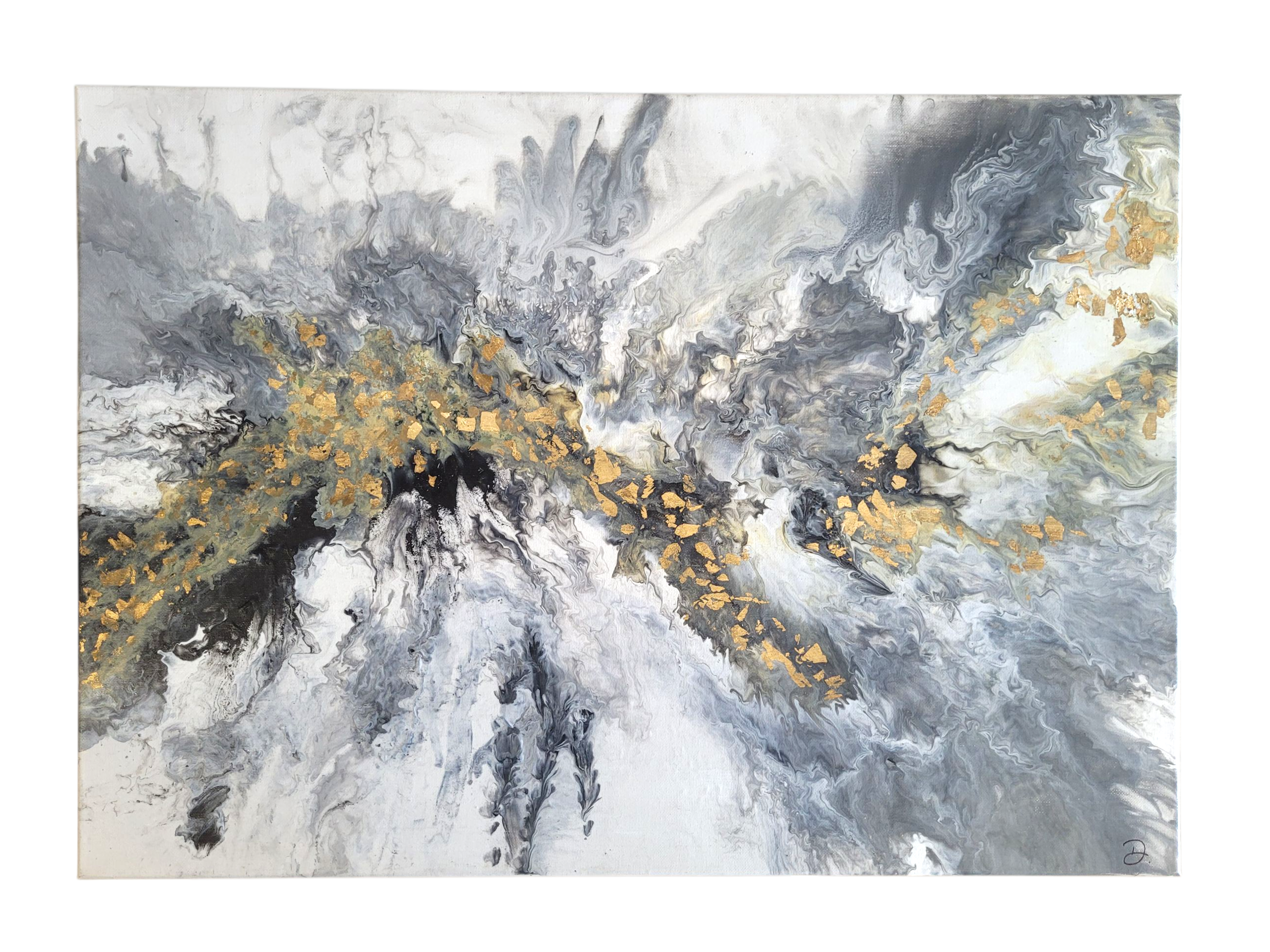 Nowoczesny obraz abstrakcyjny z płatkami złota do salonu