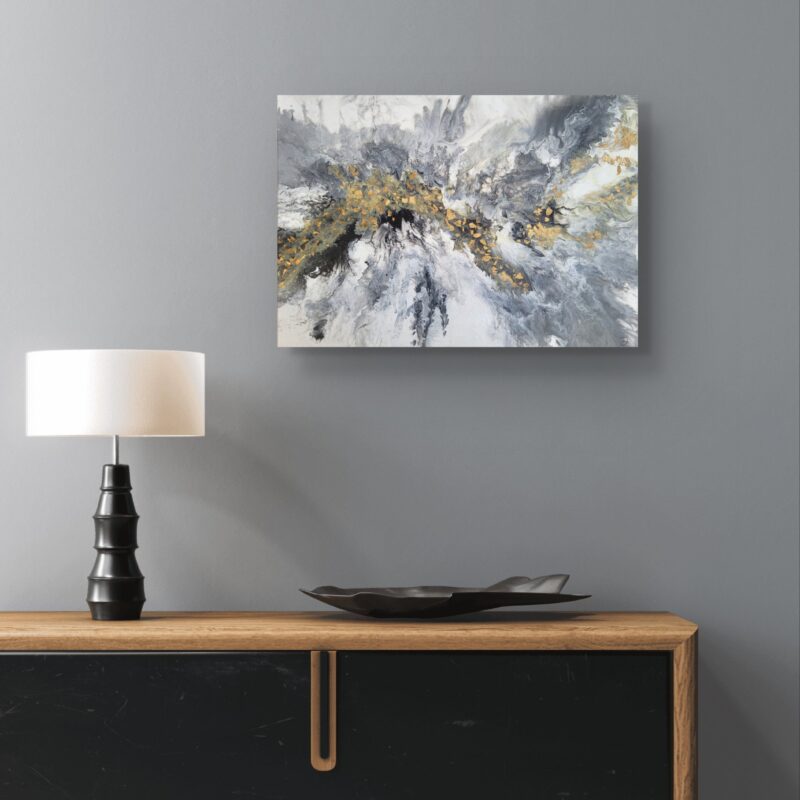 Nowoczesny obraz abstrakcyjny z płatkami złota do salonu