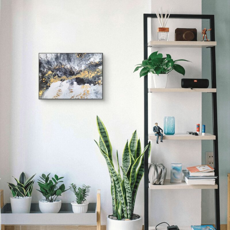 obraz abstrakcyjny ze złotem czarno-biały