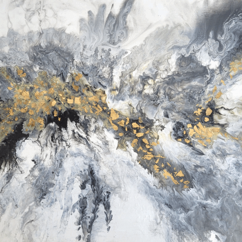 Nowoczesny obraz abstrakcyjny z płatkami złota do salonu Nowoczesny obraz abstrakcyjny z płatkami złota do salonu