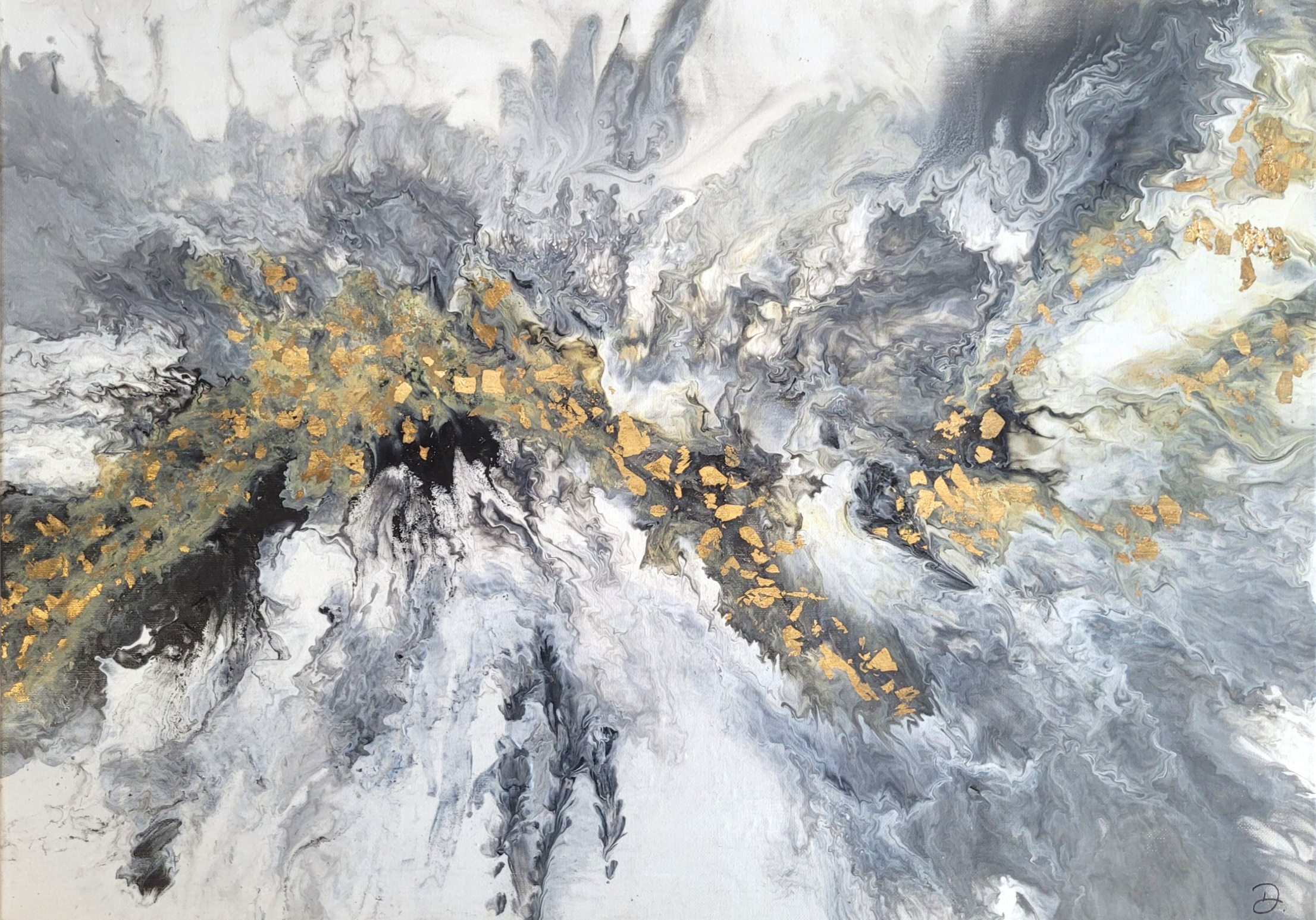 Nowoczesny obraz abstrakcyjny z płatkami złota do salonu