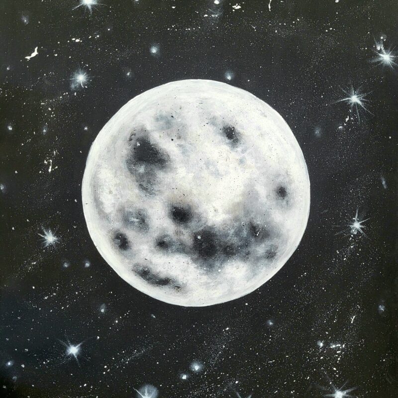 Obraz księżyca Dotyk Kosmosu – ręcznie malowany obraz nocnego nieba z gwiazdami