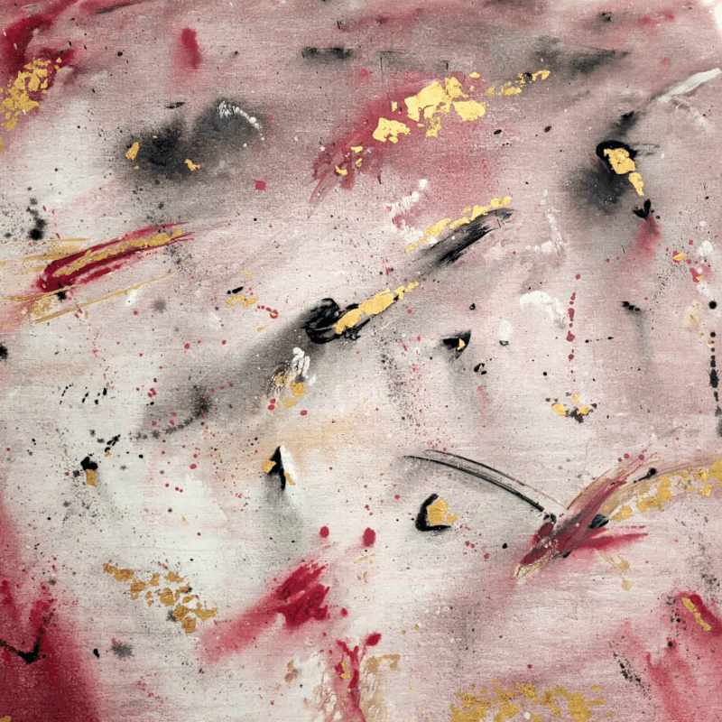 Abstrakcyjny obraz z płatkami złota „Roziskrzony Szept” – nowoczesna sztuka do wnętrz Abstrakcyjny obraz z płatkami złota „Roziskrzony Szept” – nowoczesna sztuka do wnętrz