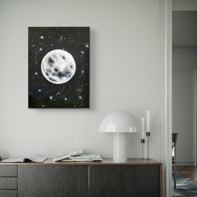 Obraz księżyca Dotyk Kosmosu – ręcznie malowany obraz nocnego nieba z gwiazdami